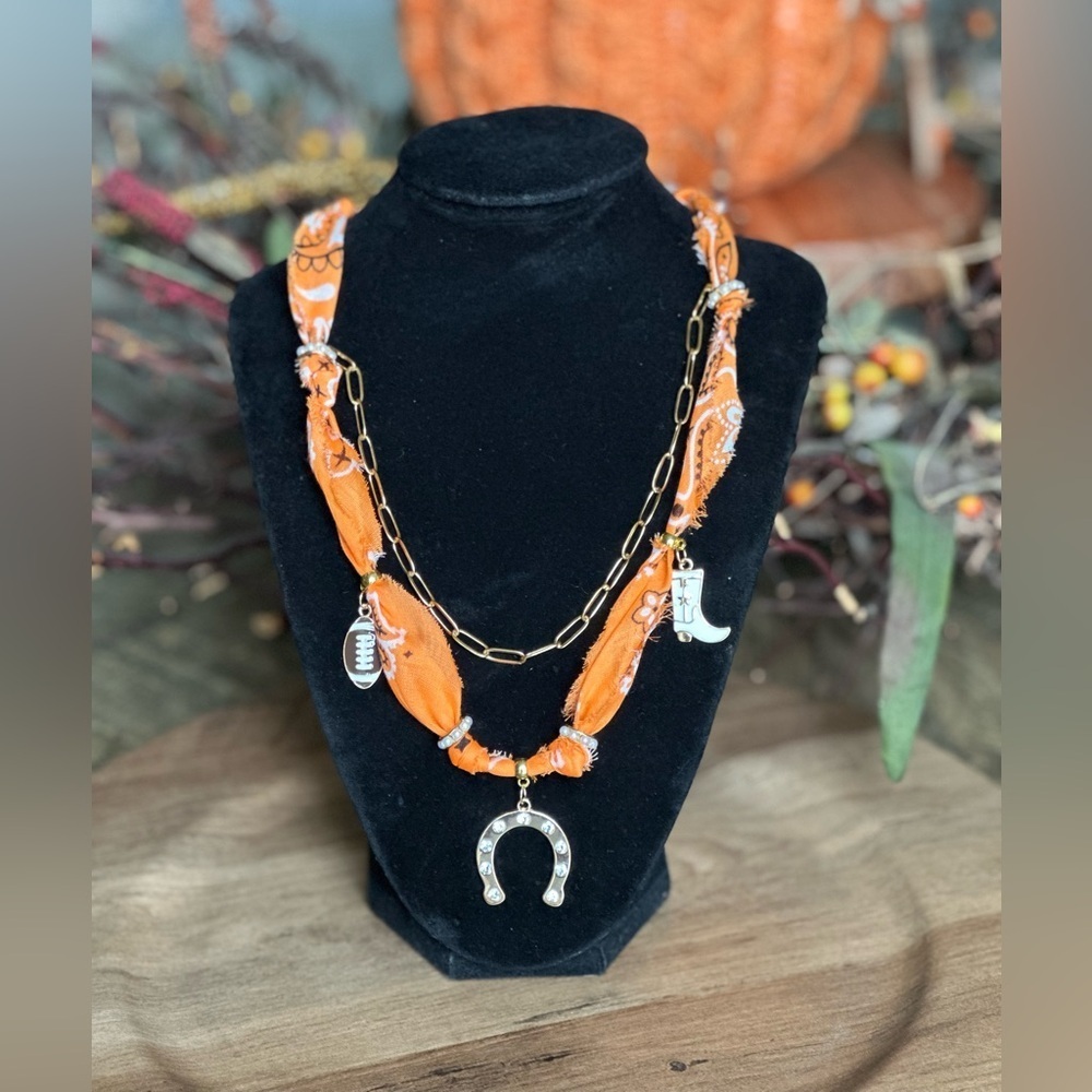 College Game Day Tennessee/Texas Adjustable Orange Bandana Charm Necklace